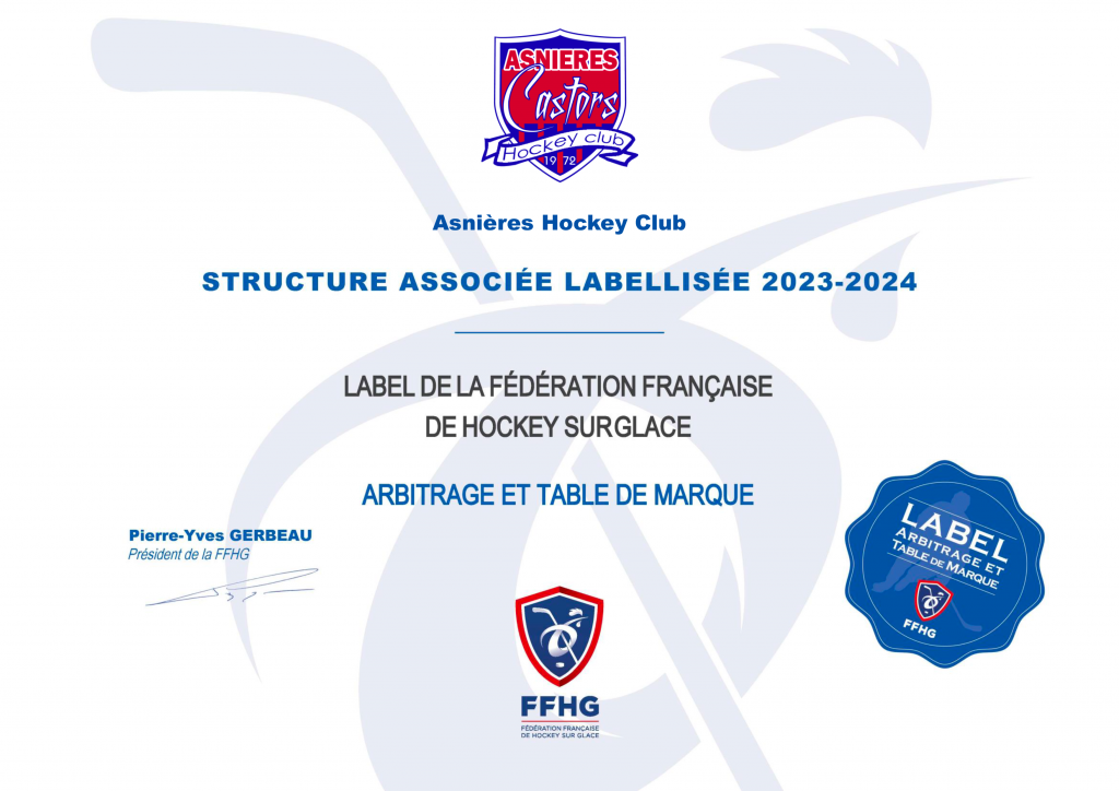 Label FFHG 2023-2024 arbitrage et table de marque